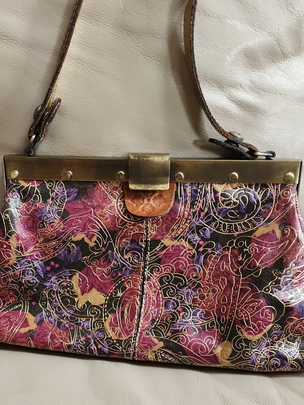 Patricia Nash Women’s Floral  Leather Gold Embossed Shoulder Bag
